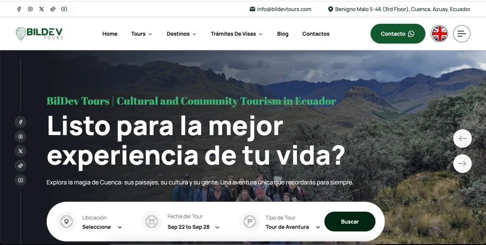 Página de inicio de Bildev Tours