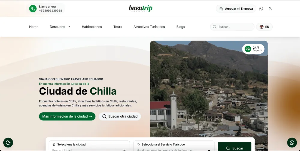 Página de inicio de Buentrip Travel Web