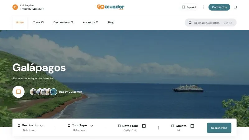 Página de inicio de Go Ecuador Travel