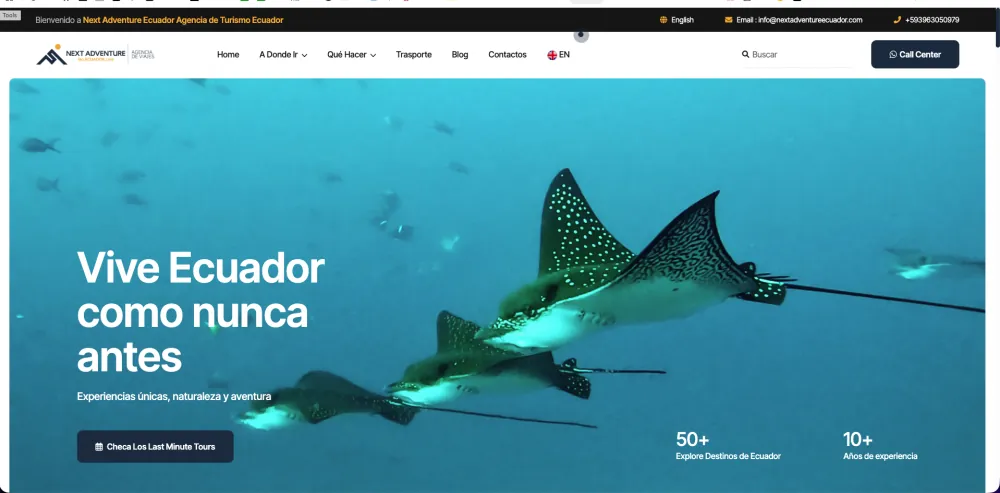 Página de inicio de Next Adventure Ecuador