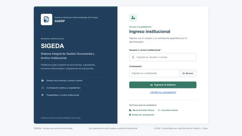 Página de inicio de SIGEDA